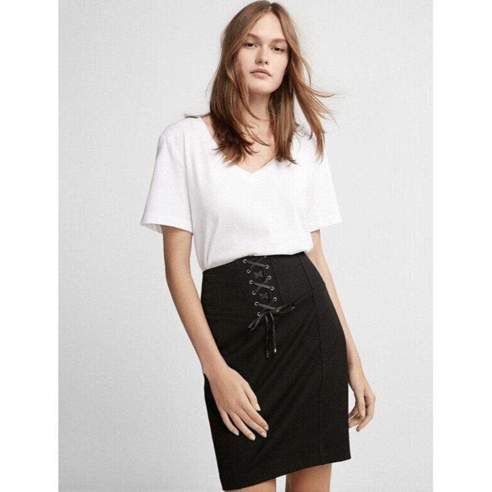 Express Skirt Womens High Waisted Corset Tie Sz 12 NWT Black‎